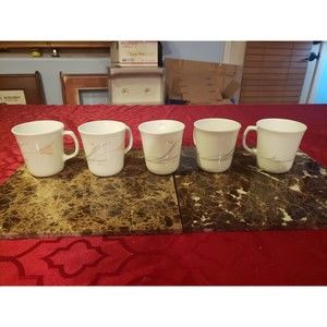 Vintage Corning FLORAL WISP 3.5" Tea/Coffee Mugs Cups Lot of 5 Disc Pattern USA